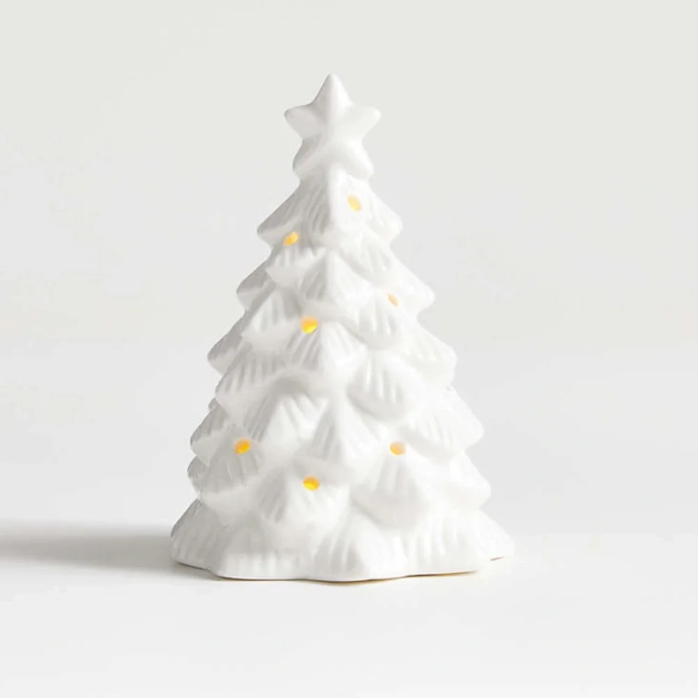 Crate&Barrel LED Mini White Ceramic Christmas Tree